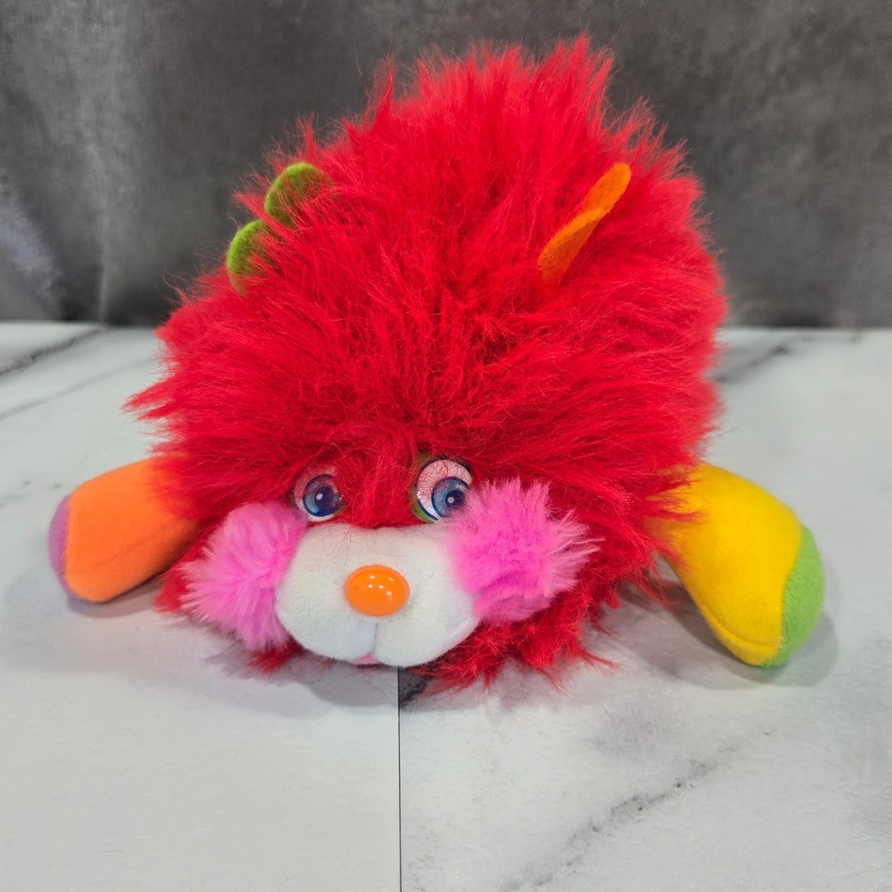 Vintage 1986 Mattel Popples Red Puffling Plush Stuffed Toy Joke Card Puffball